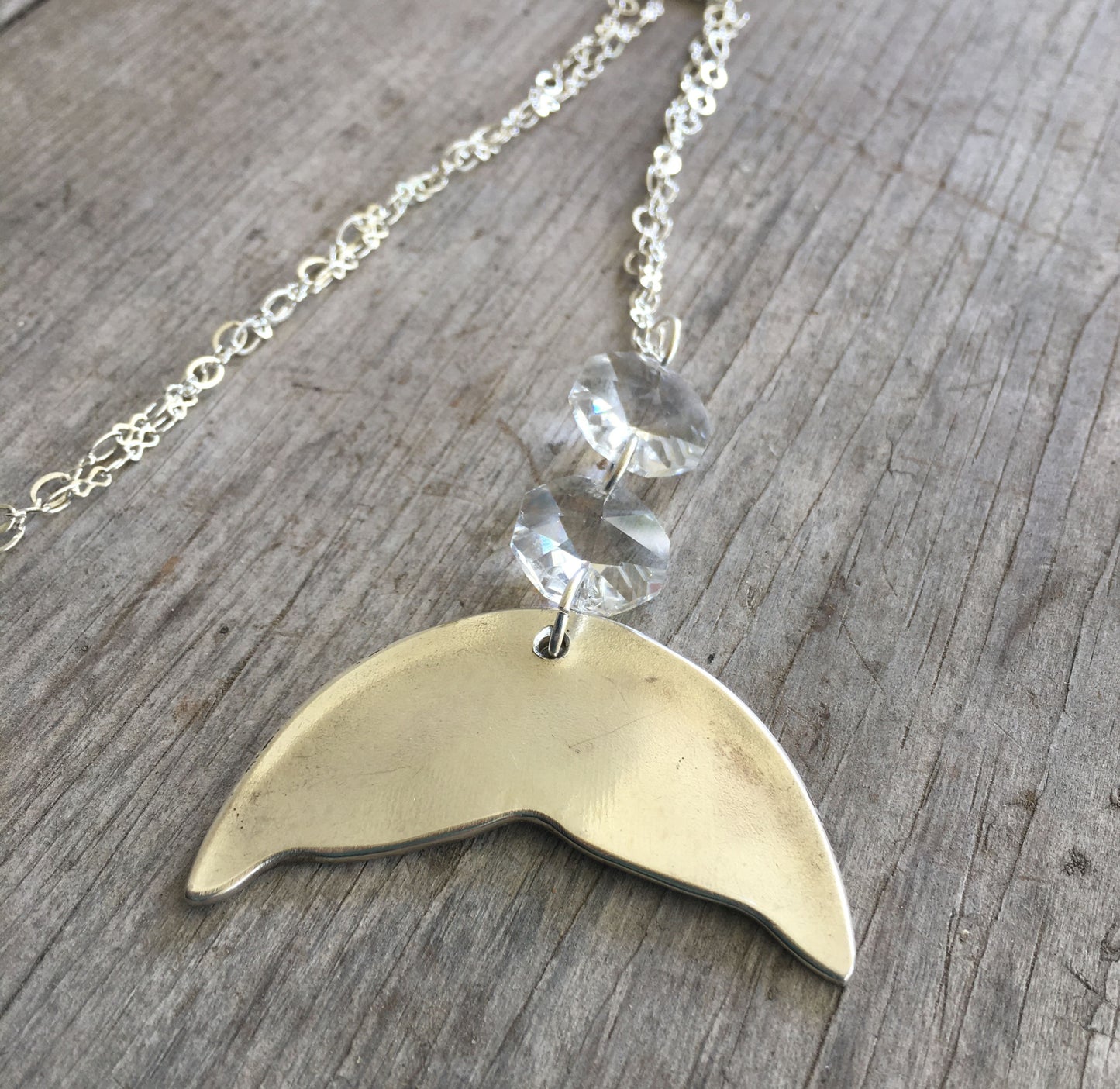 Spoon Whale Tail Necklace w/ Chandelier Crystals -# 4284