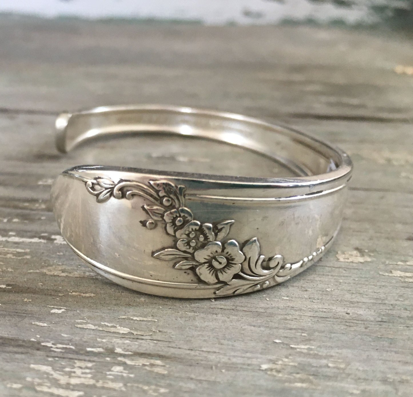 Upcycled Spoon Cuff Bracelet in Queen Bess pattern