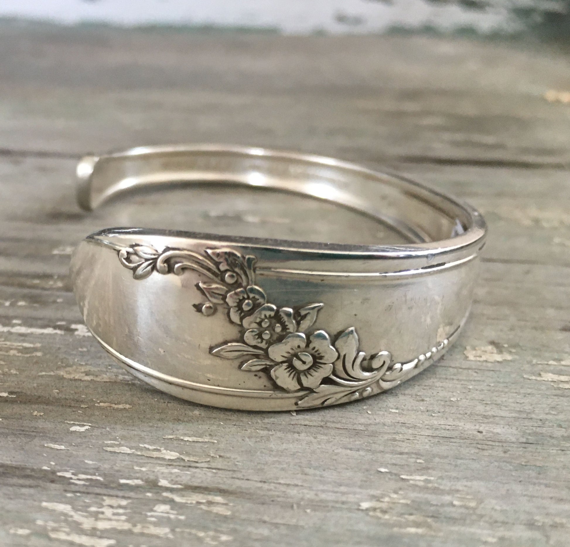 Upcycled Spoon Cuff Bracelet in Queen Bess pattern