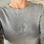 Mayfair spoon cross necklace shown on model - handcrafted upcycled vintage silverware jewelry