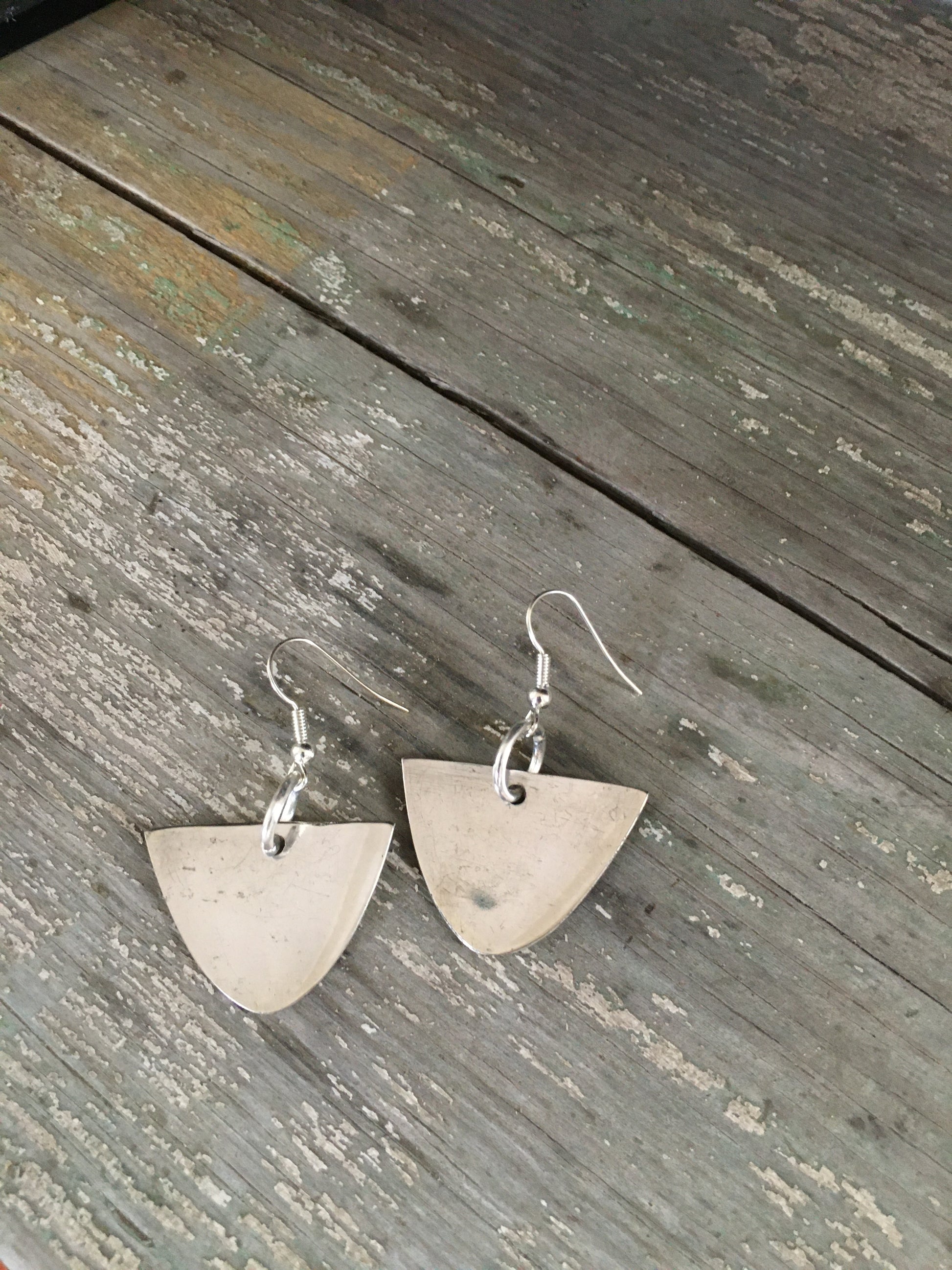 handmade spoon earrings from half of a silverplate spoon bowl