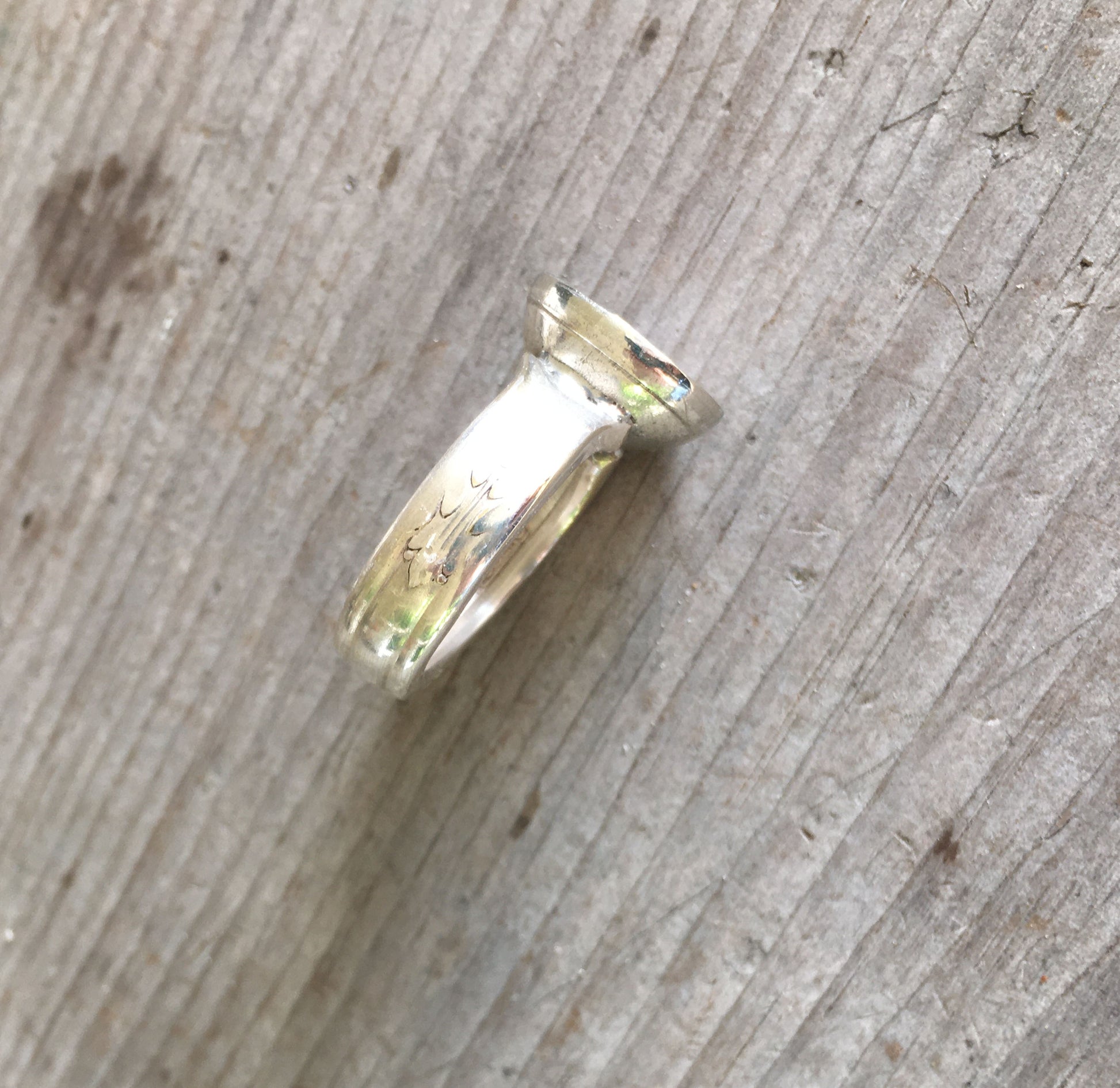 Upcycled Silverware Ring with Convex Spoon Bowl Atop