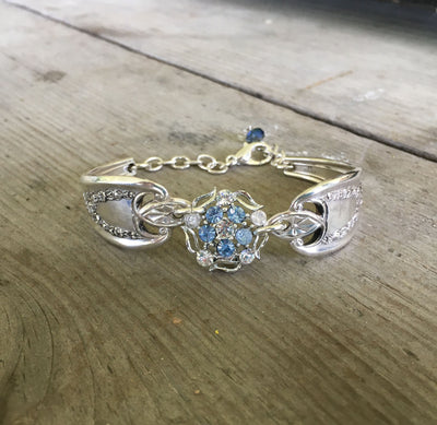 Spoon Link Bracelet with Vintage Rhinestone Earring Centerpiece