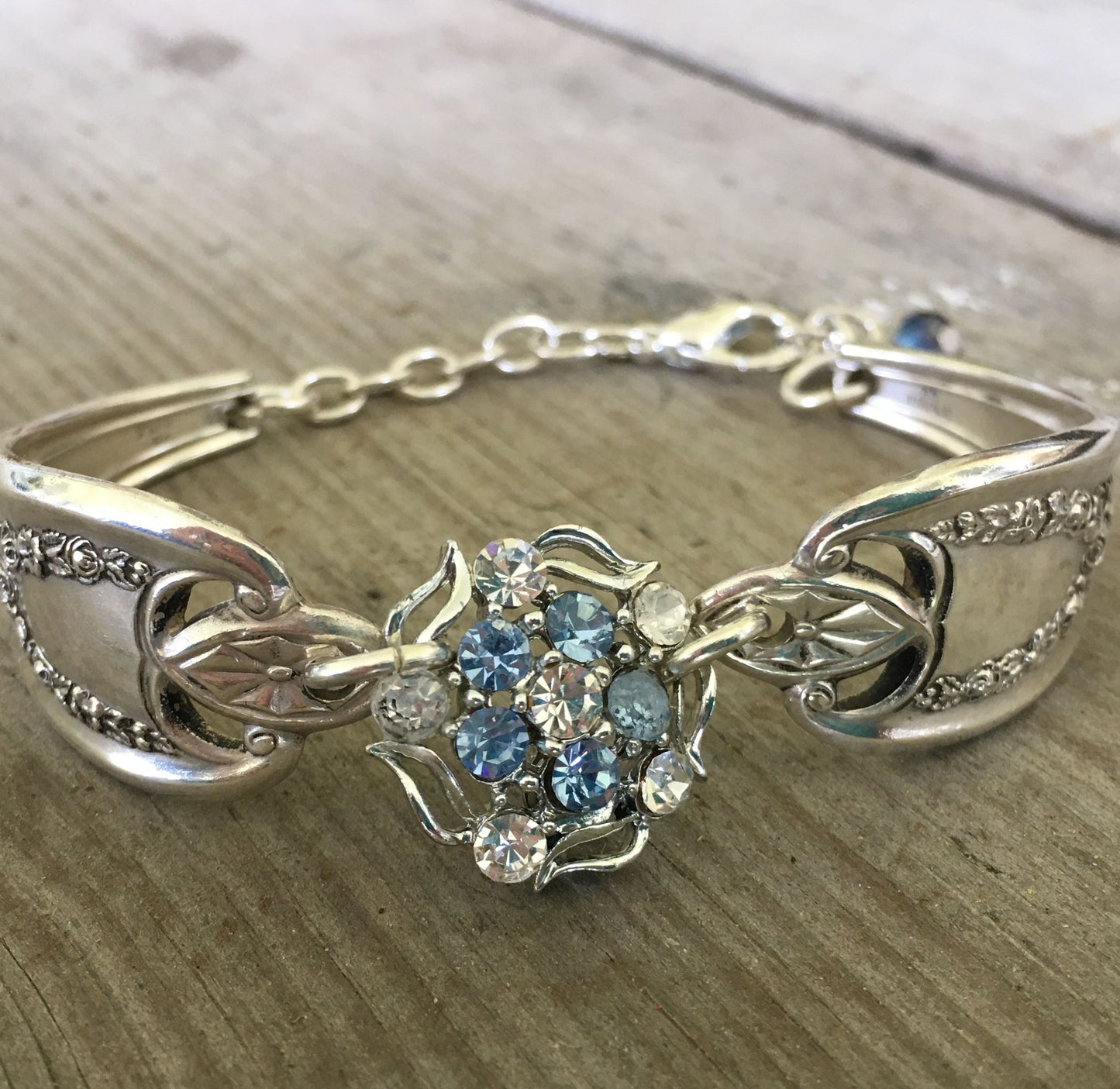 Spoon Link Bracelet with Vintage Rhinestone Earring Centerpiece