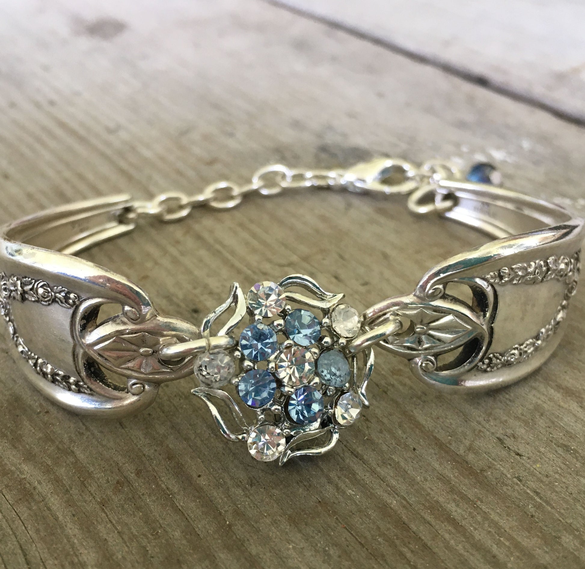 Spoon Link Bracelet with Vintage Rhinestone Earring Centerpiece