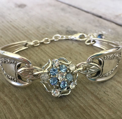 Spoon Link Bracelet with Vintage Rhinestone Earring Centerpiece