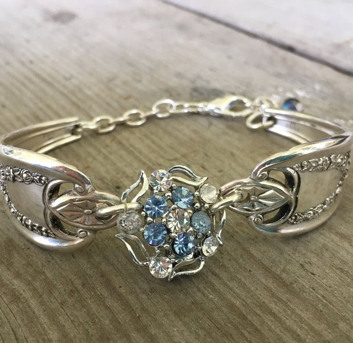 Spoon Link Bracelet with Vintage Rhinestone Earring Centerpiece