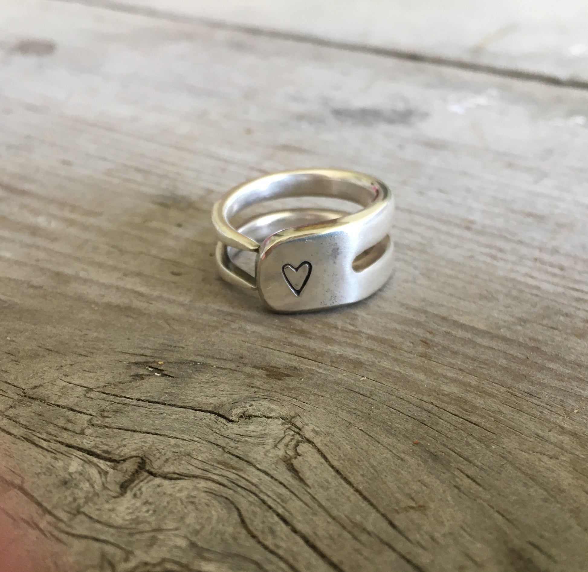 Silverware Jewelry Fork Tine Ring Stamped with a Heart