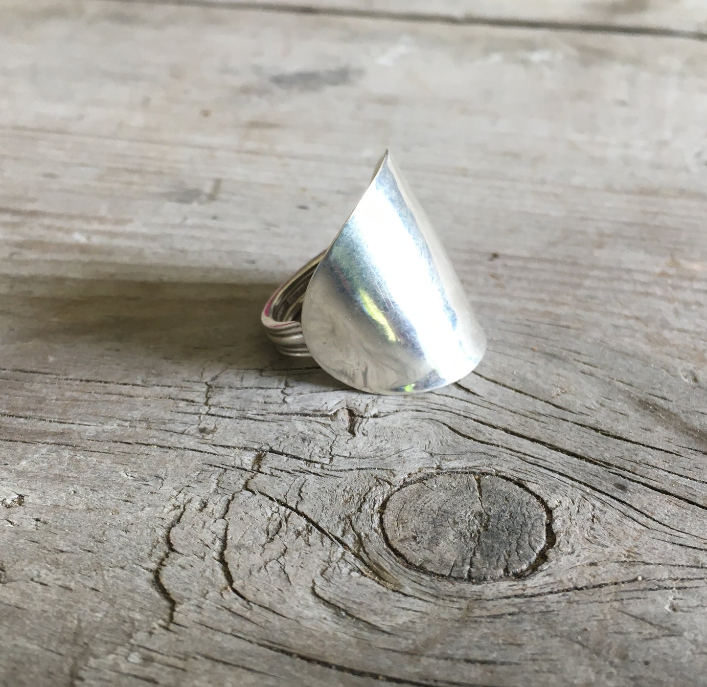 Reed and Barton Marlborough sterling silver spoon cuff ring flatlay - Sterling spoon ring - handcrafted from upcycled vintage silverware - Laughing Frog Studio