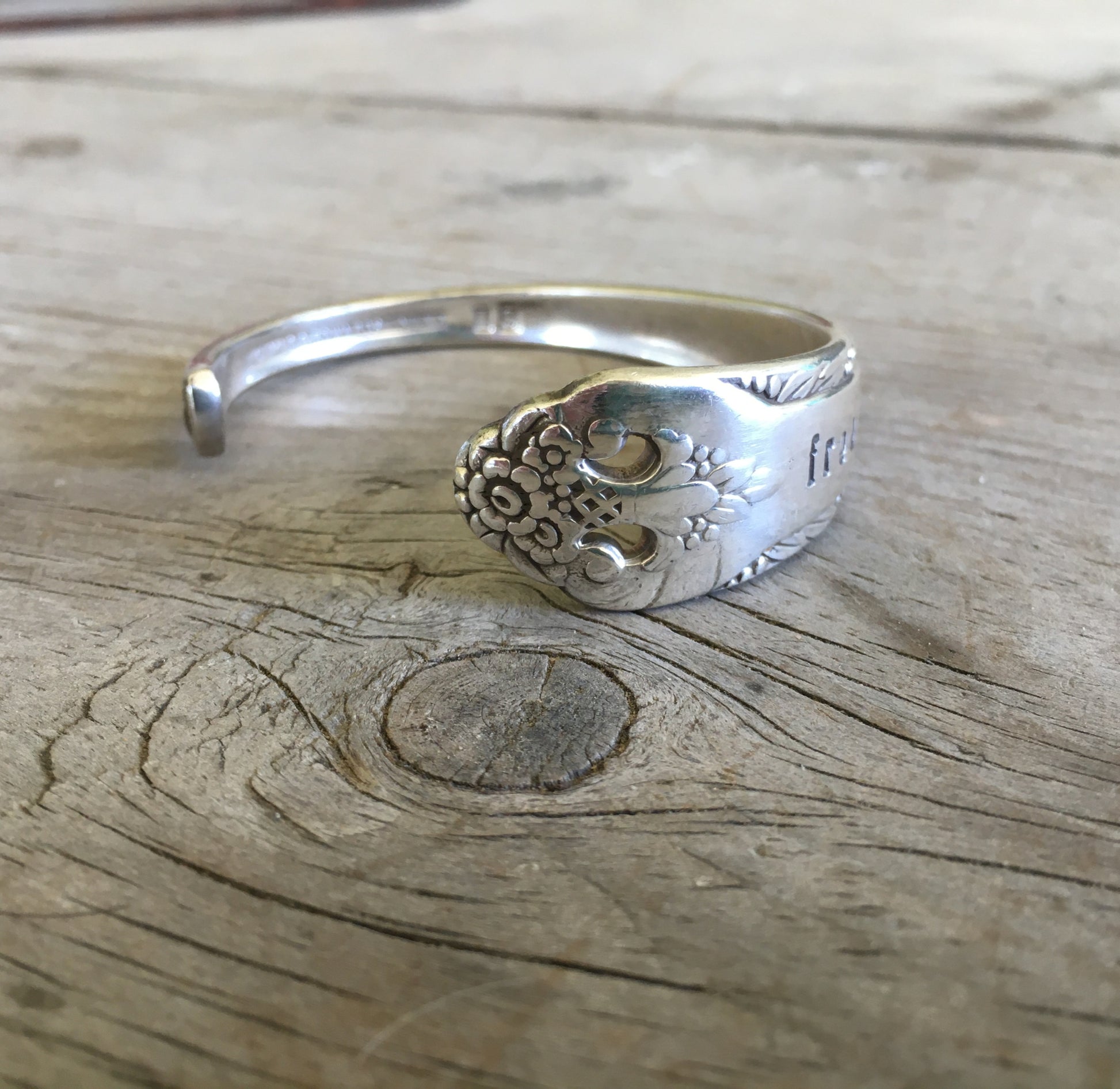 Hand Stamped Spoon Cuff Bracelet FREE SPIRIT