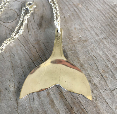 Close up detail of Mermaid Tail Whale Tail Spoon Neckalce