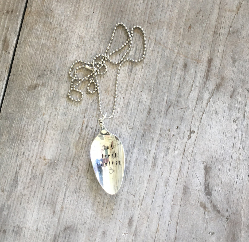 Stamped Spoon Necklace - BUT FIRST COFFEE - #4392