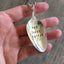 BUT FIRST COFFEE stamped spoon necklace showing hand-stamped lettering and coffee cup detail, layerable gypsy-spirited caffeine-themed jewelry, one-of-a-kind