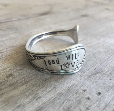 Hand Stamped Spoon Cuff Bracelet Lead with Love
