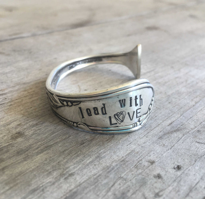 Hand Stamped Spoon Cuff Bracelet Lead with Love