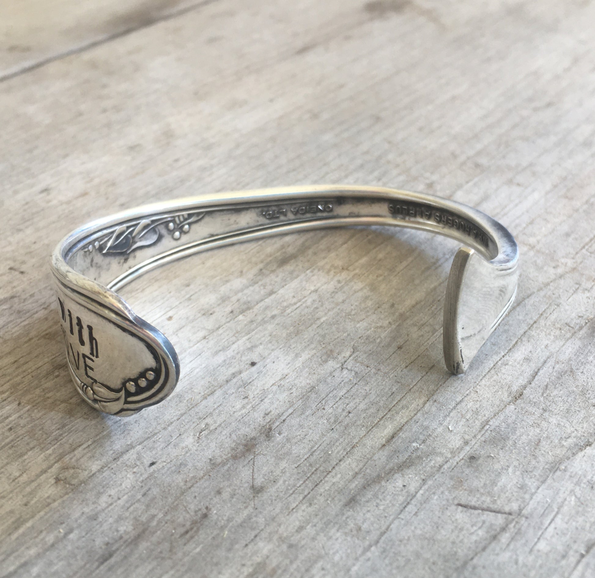 View of Opening of Hand Stamped Spoon Cuff Bracelet