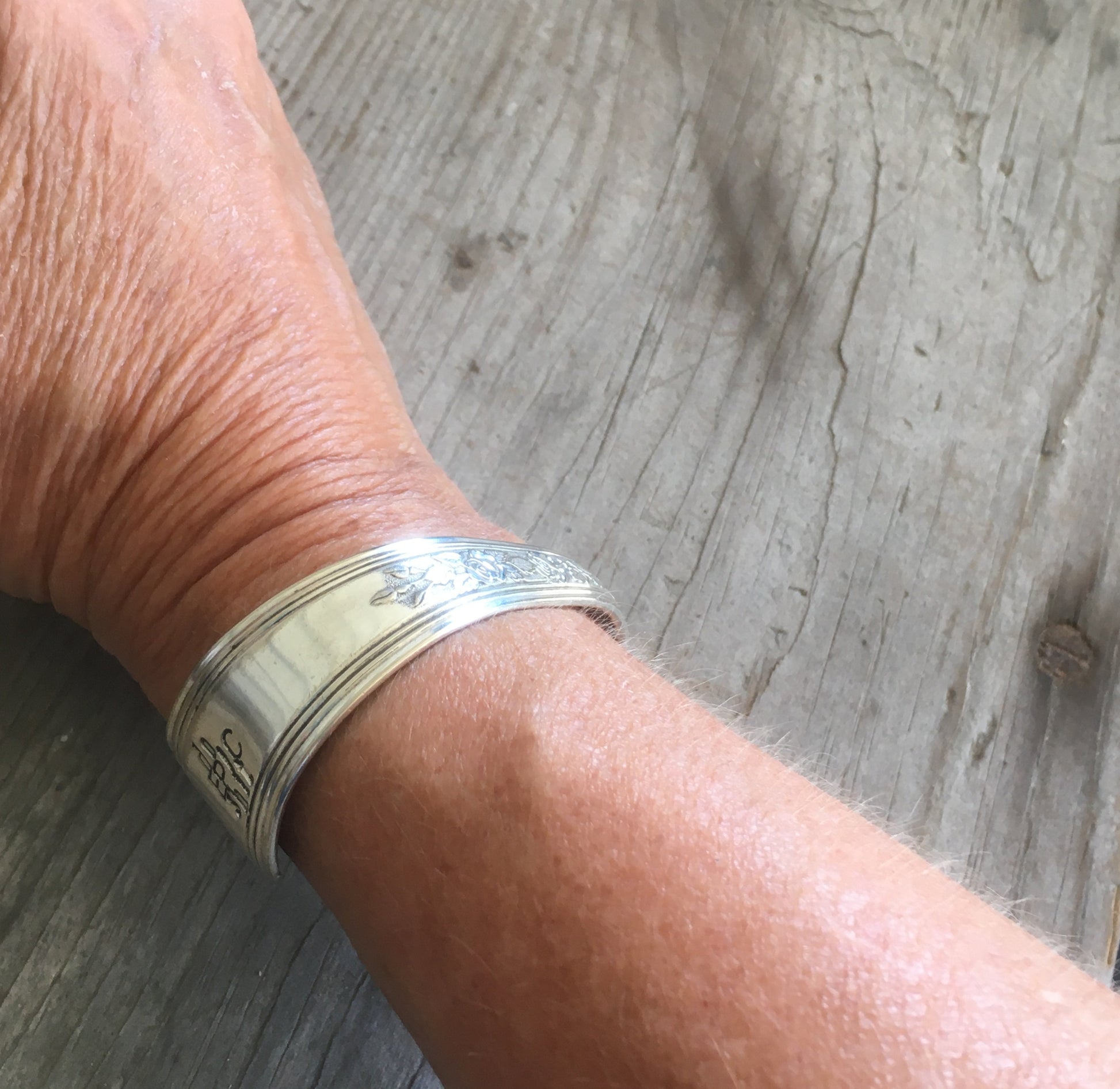 Spoon Cuff Bracelet Hand Stamped Do Epic Shit Shownon model