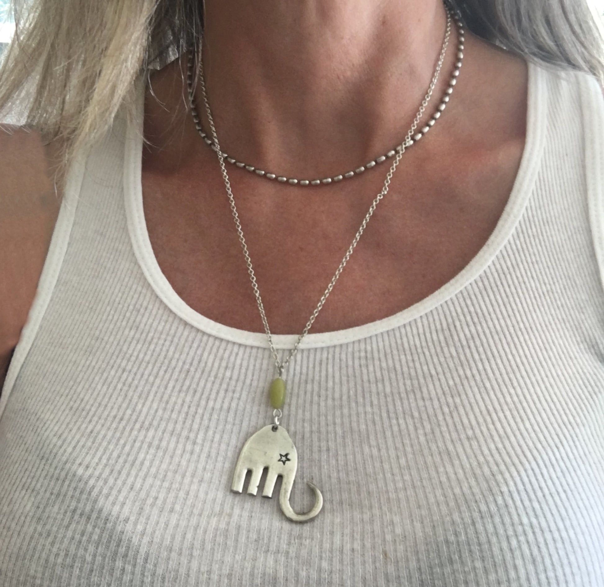 Upcycled Silverware Fork Necklace in Shape of Elephant