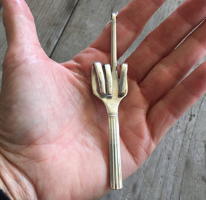 Upcycled Fork Necklace Hand Flipping Bird