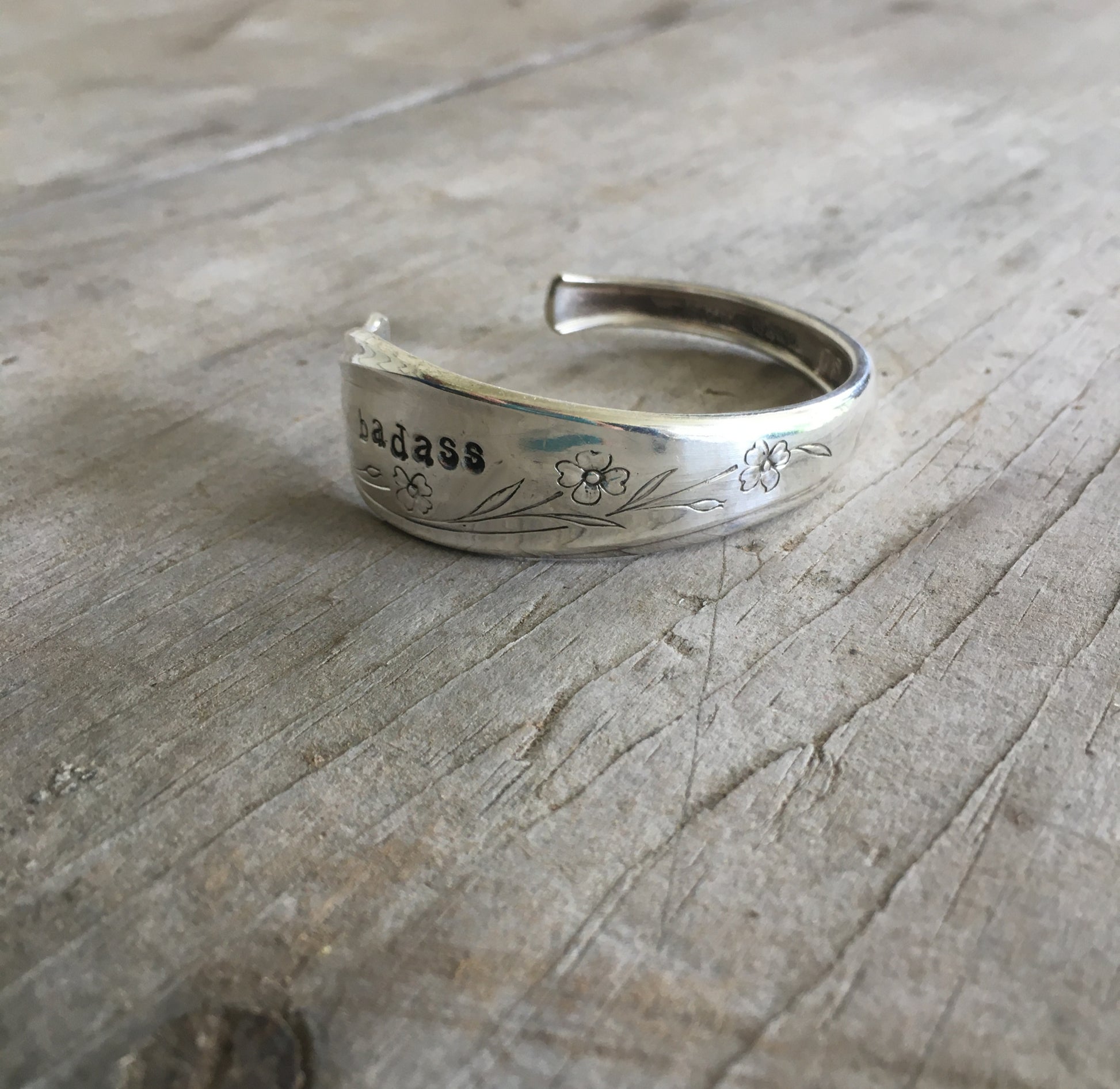UPcycled Silverware Jewelry Spoon Bracelet Hand Stamped BADASS