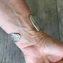 Royal Saxony Hand Stamped Spoon Cuff Bracelet BADASS Shown on Model
