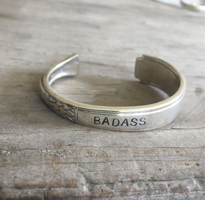 Spoon Cuff Bracelet Hand Stamped BADASS