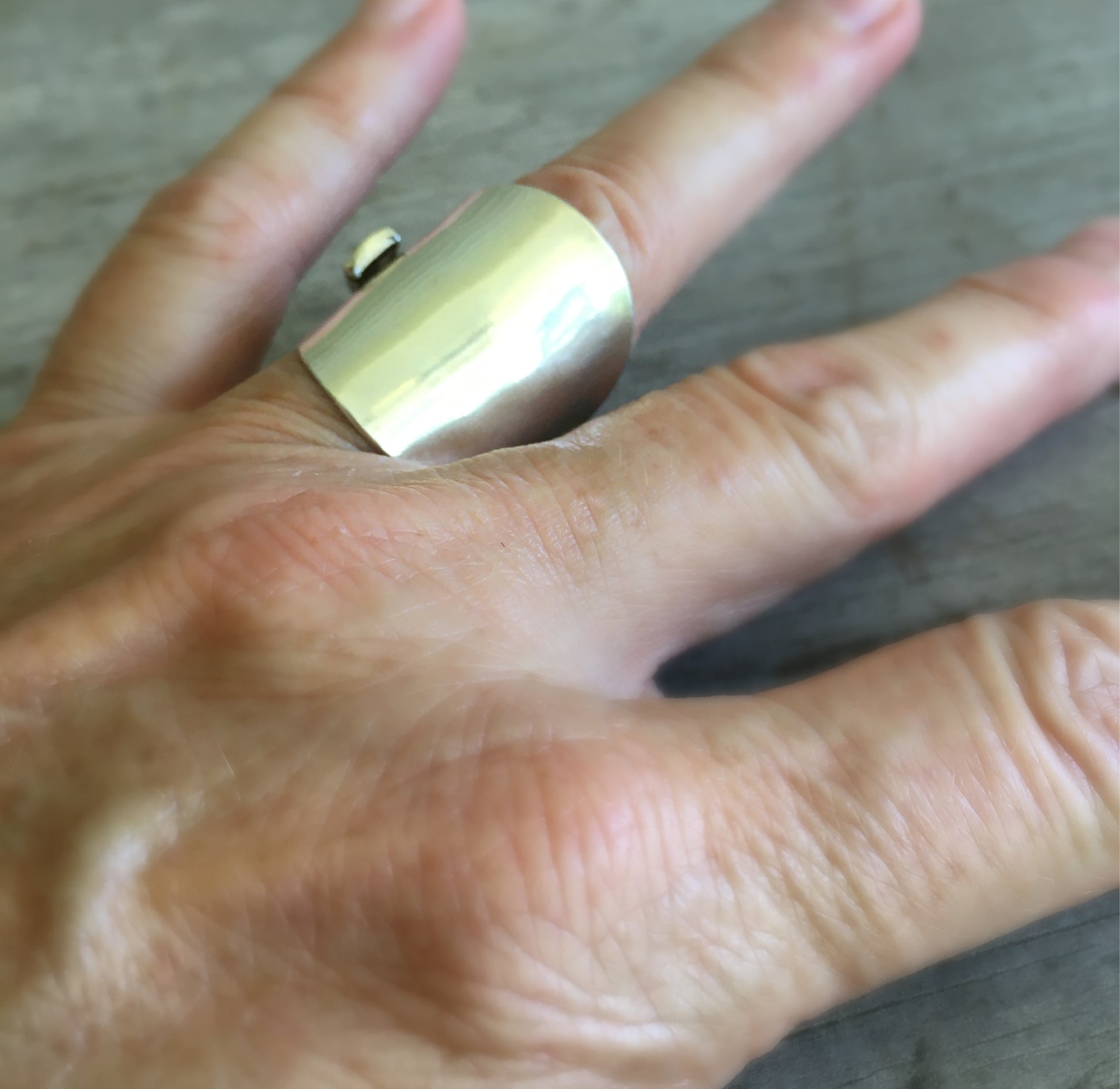 SHERATON spoon cuff ring worn on finger displaying size and fit of upcycled silverware ring