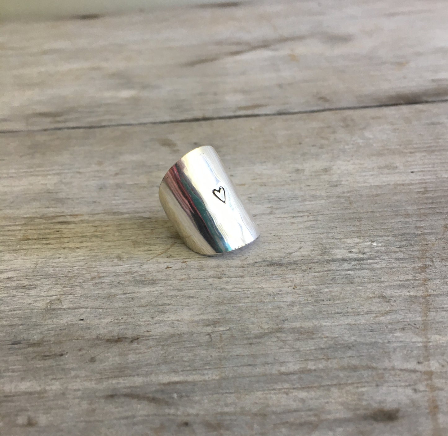Spoon Cuf Ring Hand Stamped with a Heart Size 5.5