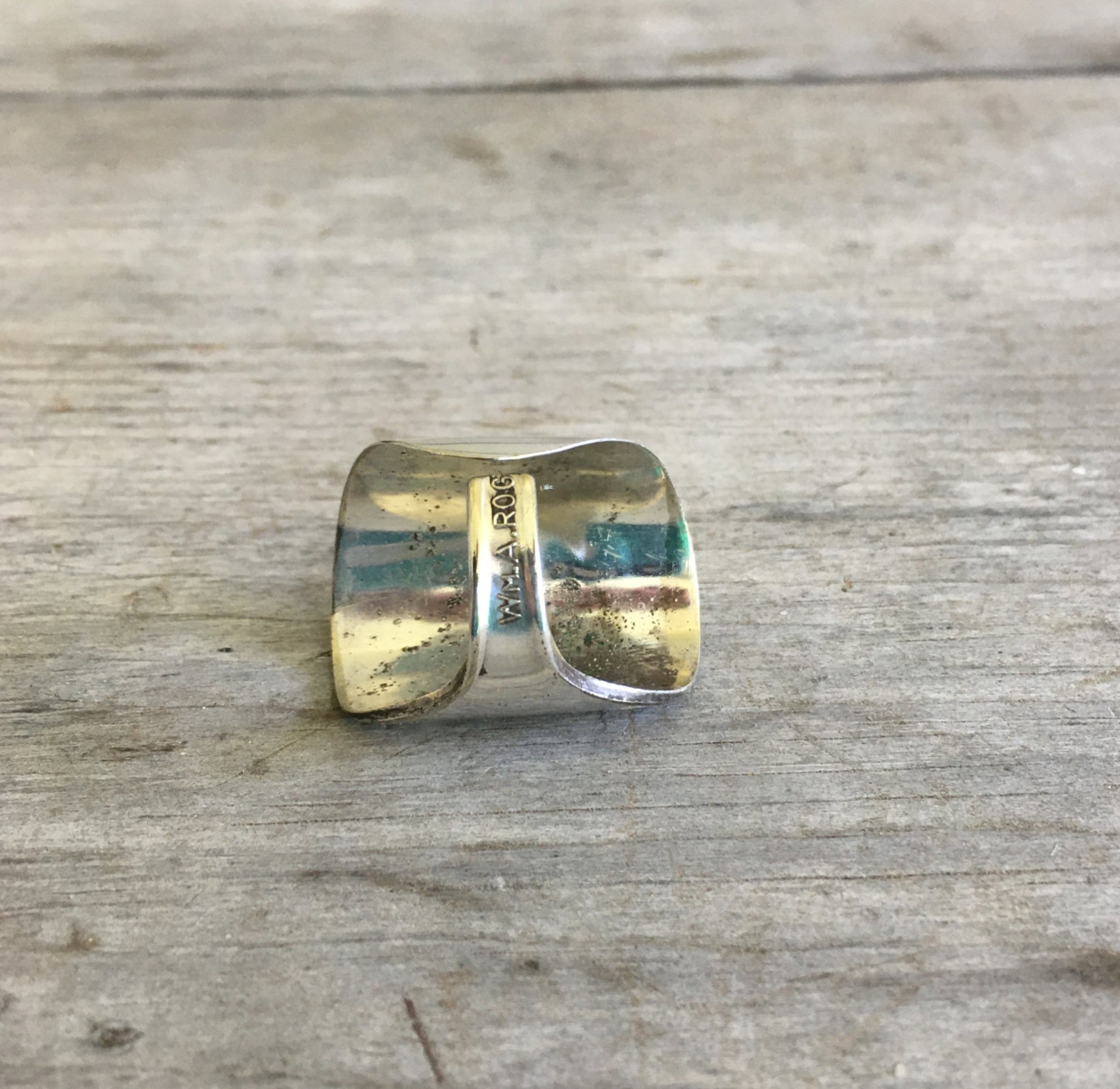 William A. Rogers Spoon Cuf Ring Hand Stamped with a Heart Size 5.5