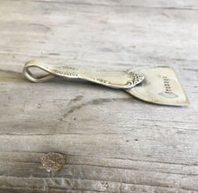 Side profile view of Vintage Silverware Upcycled Spoon Cheese Knife Hand Stamped Fromage