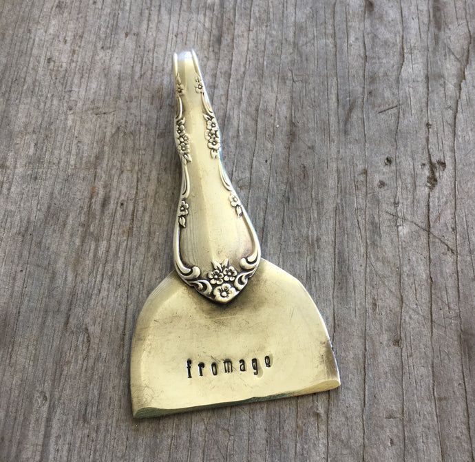 Vintage Silverware Upcycled Spoon Cheese Knife Hand Stamped Fromage