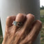 Hand stamped fork ring shown on model