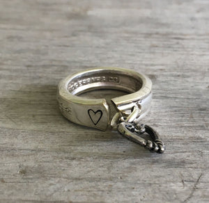 Spoon Ring - Stamped with Heart - Heart Charm - #4448