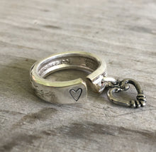 Spoon Ring - Stamped with Heart - Heart Charm - #4448