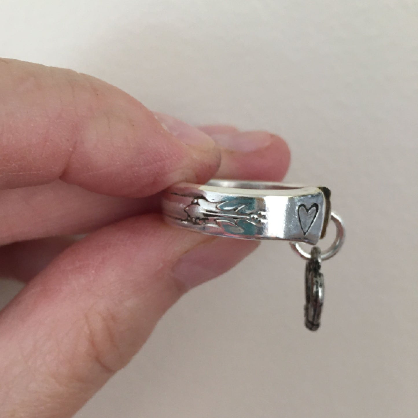 Spoon Ring - Stamped with Heart - Heart Charm - #4448