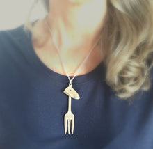 Unique upcycling necklace Cocktail Fork Giraffe Shown on Model