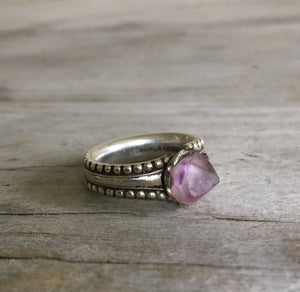 Raw Amethyst Set in an Upcycled Spoon Ring