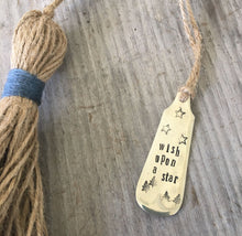 Close up of Hand Stamped SPoon Bookmark with Tassel Wish Upon a Star