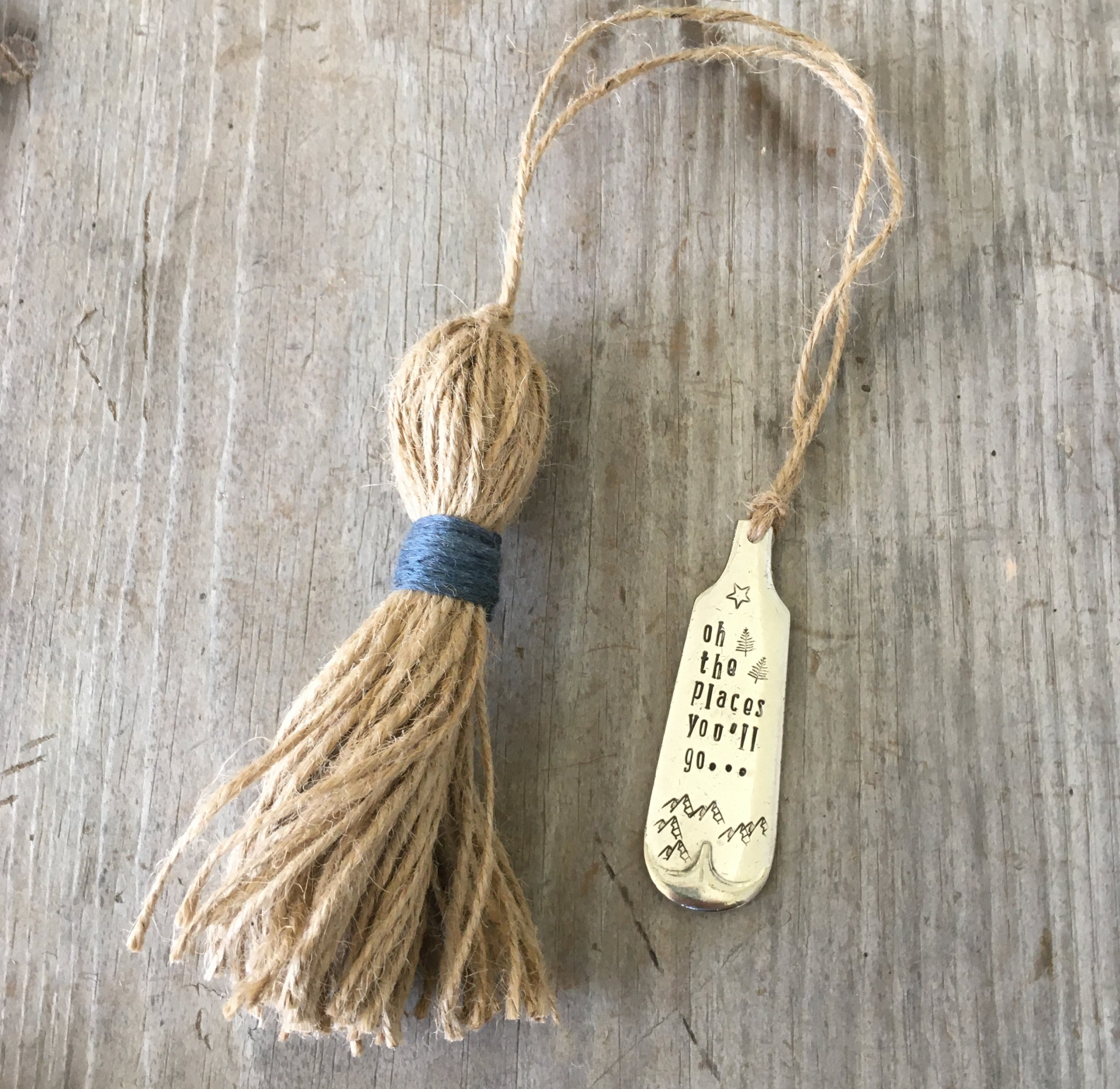 Stamped silverware bookmark with twin tassel oh the places you'll go