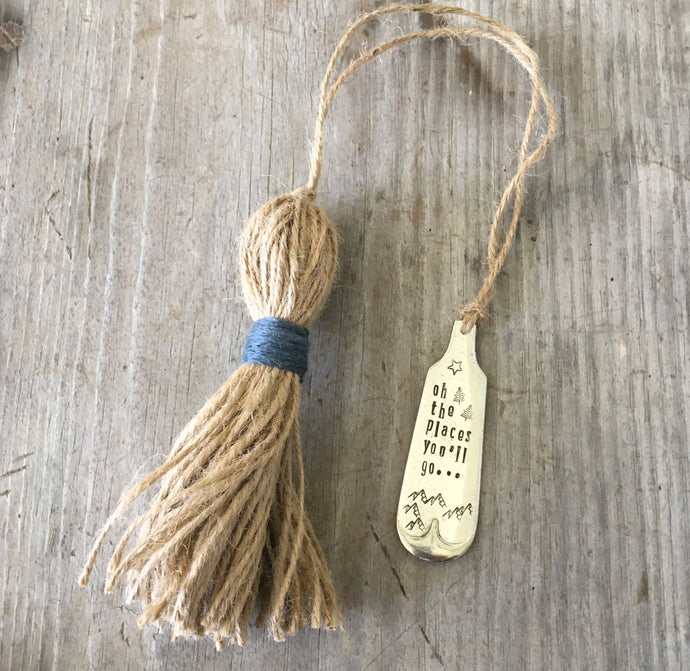 Stamped silverware bookmark with twin tassel oh the places you'll go