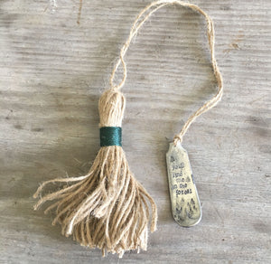 handstamped silverware handle bookmark withandmade tassel you'll find me in the forest