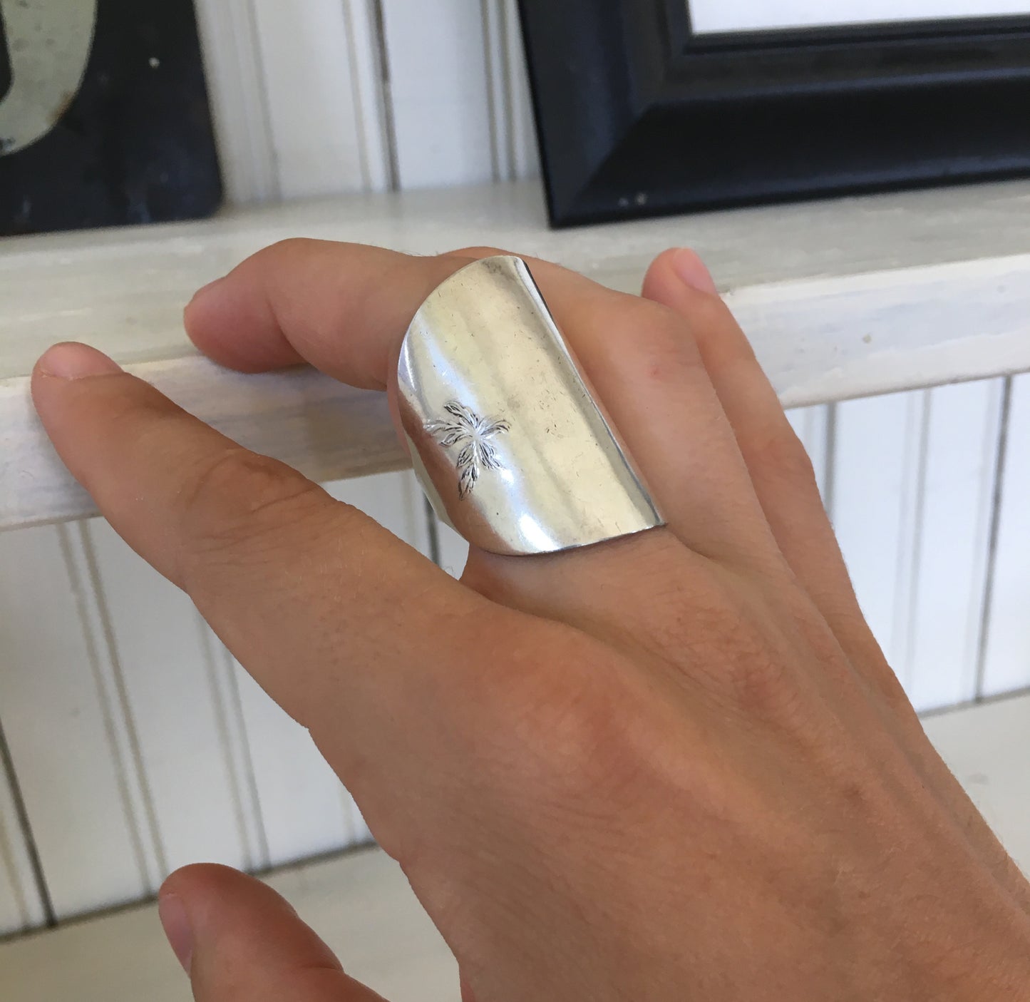 Spoon Cuff Ring with Flower Detail - #4496