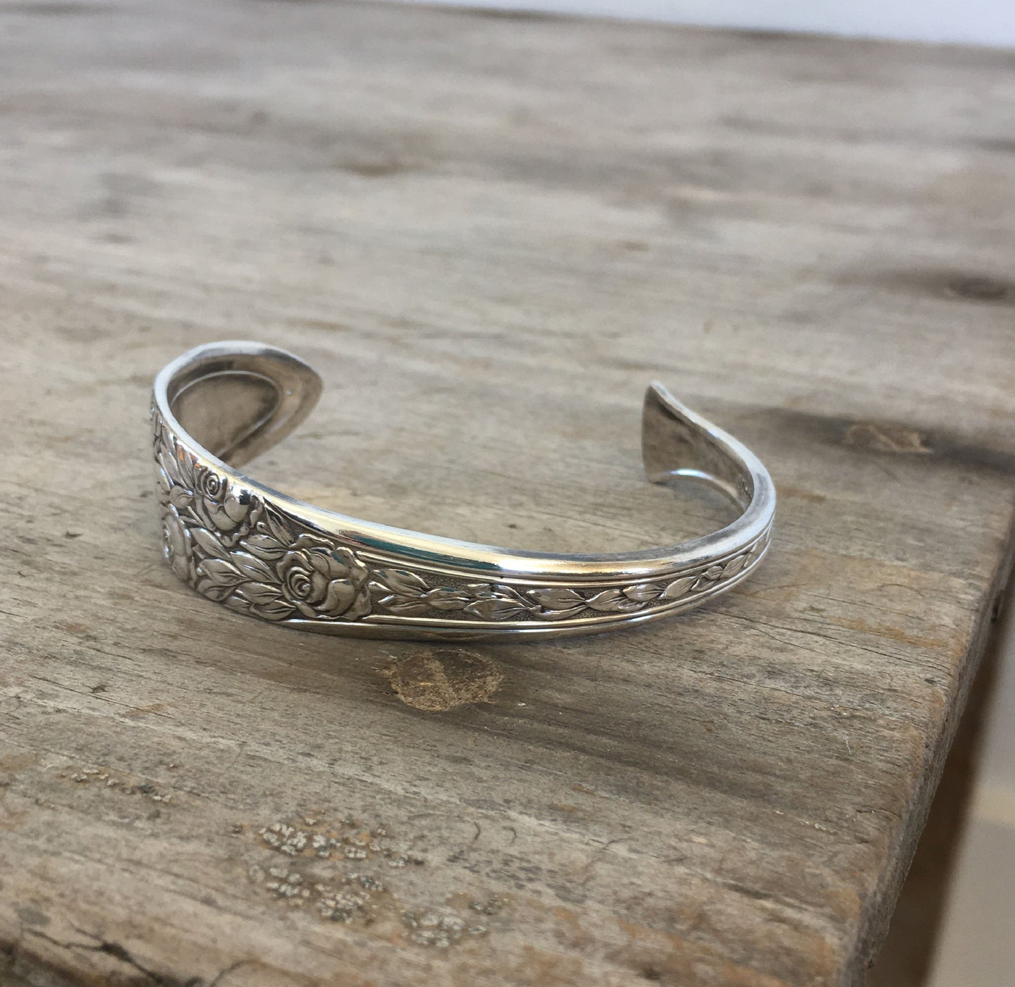 Rose and Leaf Spoon Cuff Bracelet