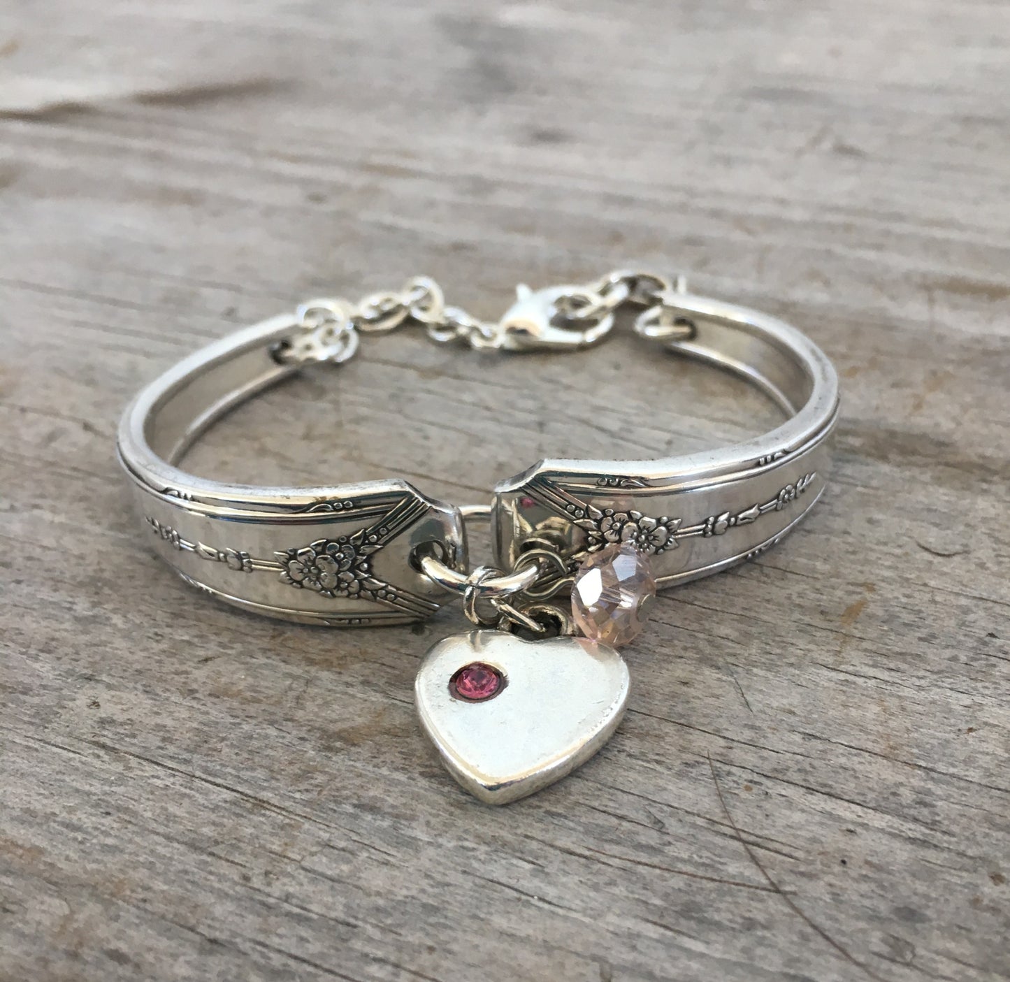 Upcycled silverware bracelet with Czech glass bead