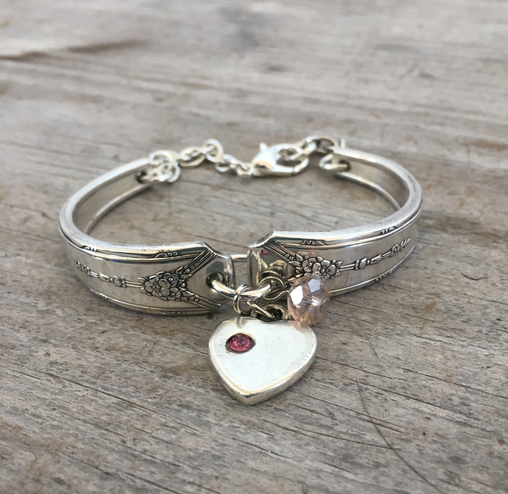 Upcycled silverware bracelet with Czech glass bead