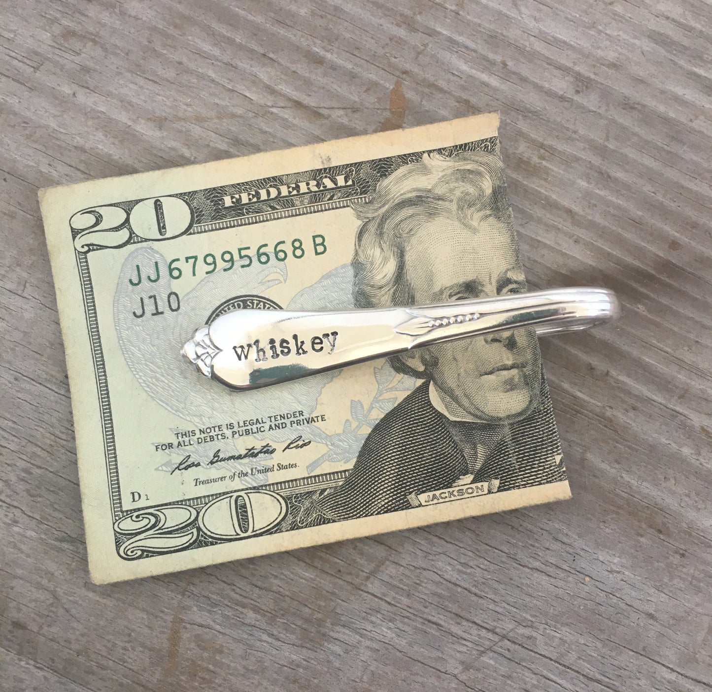 Hand Stamped Spoon Money Clip WHISKEY