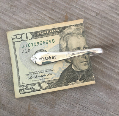 Hand Stamped Spoon Money Clip WHISKEY