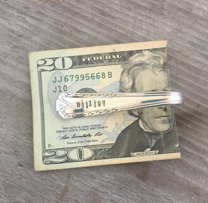 Spoon MOney Clip Hand Stamped WHISKEY