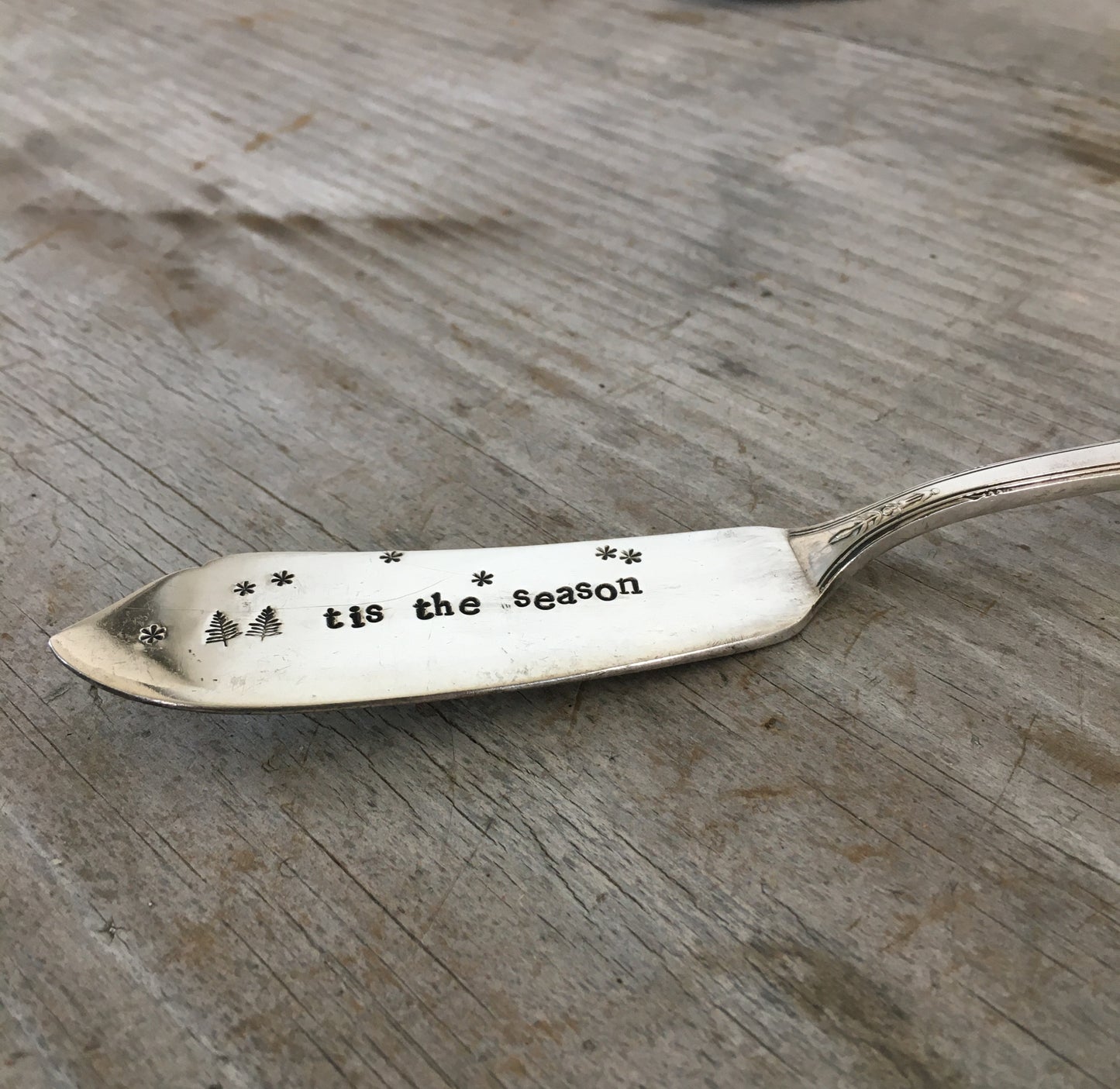 TIS THE SEASON - Hand Stamped Cheese Spreader/Knife - #4537