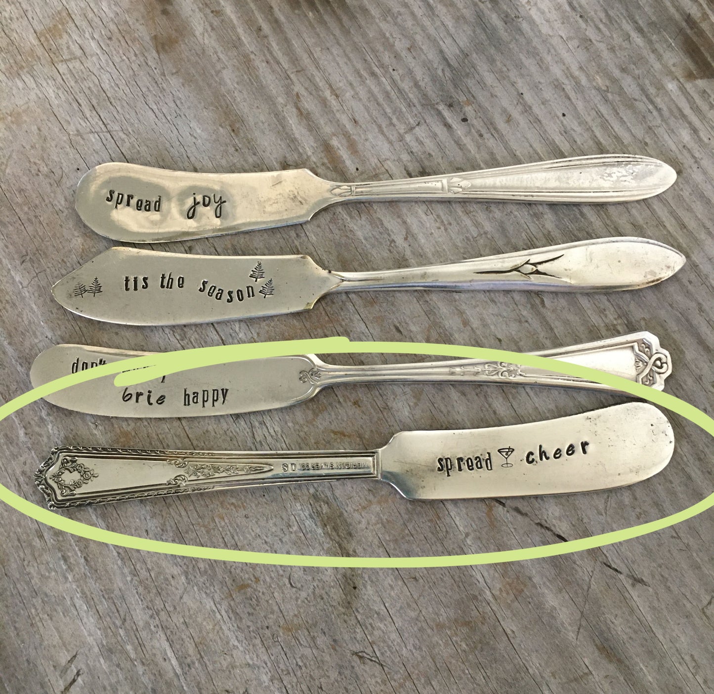 Hand Stamped Cheese Spreader/Knife - SPREAD CHEER - #4543